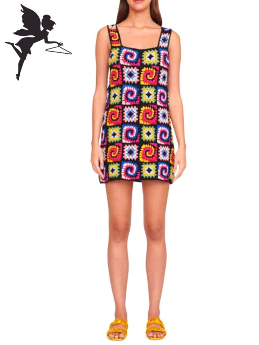 STAUD Psychedelic Crochet Minidress in Acid Rainbow